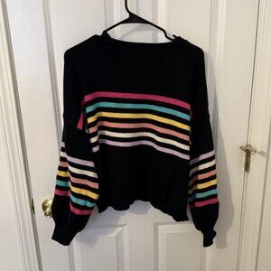 Black and Rainbow Striped Oversized Sweater